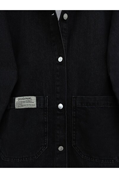 Modamorfo Buttoned Denim Jacket with Pocket Bag - Black