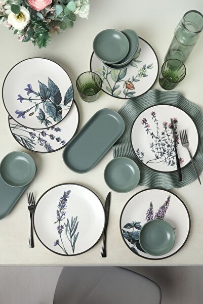 Keramika Çiçek Bahçesi Kahvaltı Takımı 14 Parça 6 Kişilik