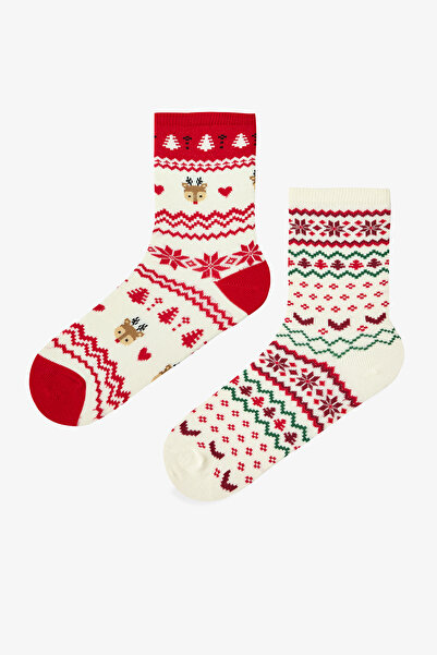 Penti 2 Pairs of Cotton New Year's Socks with Deer and Snowflake Patterns