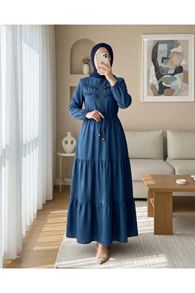 Modamorfo Τζιν φόρεμα με μισό κουμπί και βολάν στο μπροστινό μέρος - Ινδικό