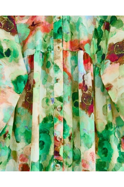 Modamorfo Mixed Pattern Half Button Sleeve Elastic Dress -Green