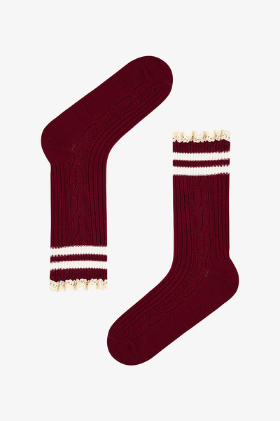 Penti 2 Pairs of Cotton Ankle Socks with Striped Lace Ruffles