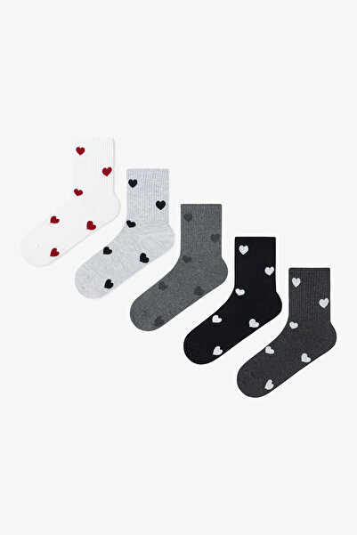 Penti 5 Pairs of Cotton Heart Patterned Tennis Socks