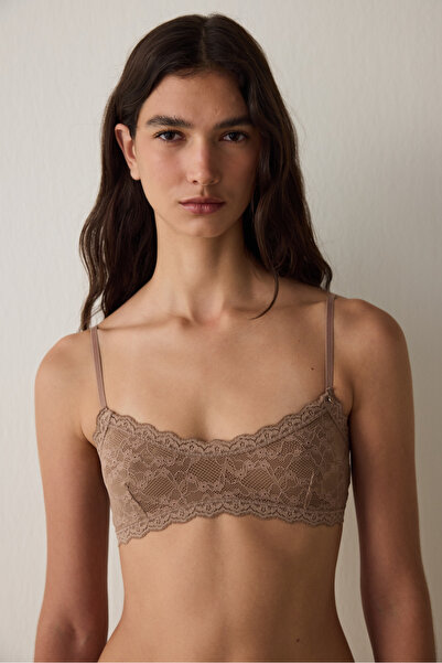 Penti Light Brown Lace Triangle Bra Without Underwire and Padding