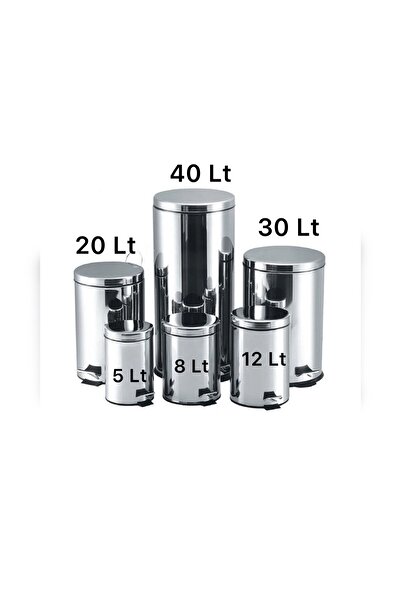 MCK Plus Akmex 40 Liter Chrome Metal Stainless Trash Can Garbage Bin Pedal Shock Absorbing Lid