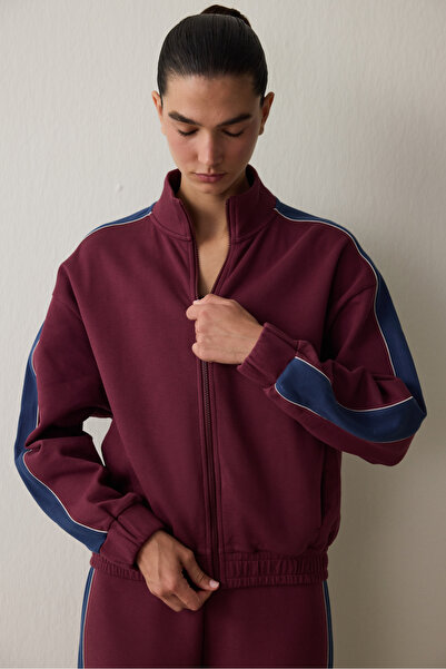 Penti Burgundy Zippered Stand Collar Sports Jacket