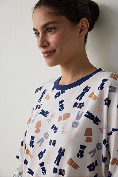 Penti Light Pink Pajama Time Crew Neck Cotton Long Sleeve Pajama Set