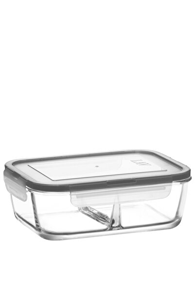 LAV حاوية تخزين زجاجية من فريسكو بحجم كبير 1100 مل مستطيلة الشكل بغطاء رمادي قابل للقفل