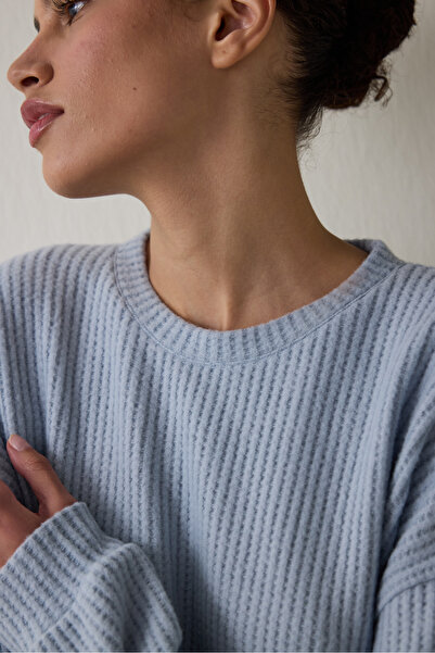 Penti Világoskék, nyakú, hosszú ujjú, gofriszerű, termikus hatású pizsama szett