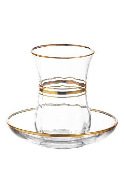 LAV Klasik Altın Cam Çay Seti 6 Kişilik 115 ml (6 Çay Bardağı, 6 Çay Tabağı)