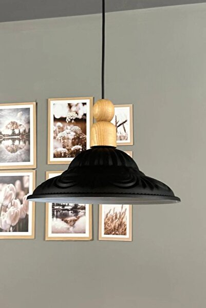 Bamyum Ralivo Siyah Metal Avize Tekli Kalın Ahşap Boncuk Başlık Mutfak Modern...