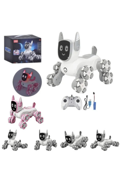 OEM Robot interactiv cățeluș cu 8 roți omnidirecționale, lumini, muzică, tele...
