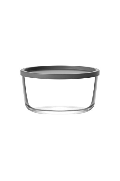 LAV وعاء تخزين دائري كبير الحجم سعة 1.5 لتر من البلاستيك الرمادي مع غطاء (وعاء للتحضير/العرض التقديمي)