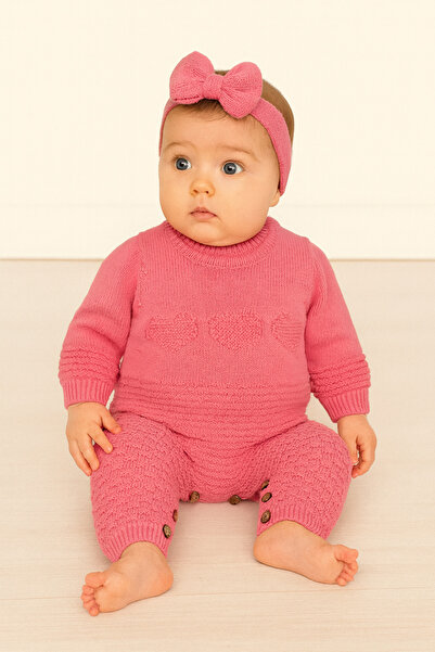 Minora Winter Knitwear Heart Links Jumpsuit Pink