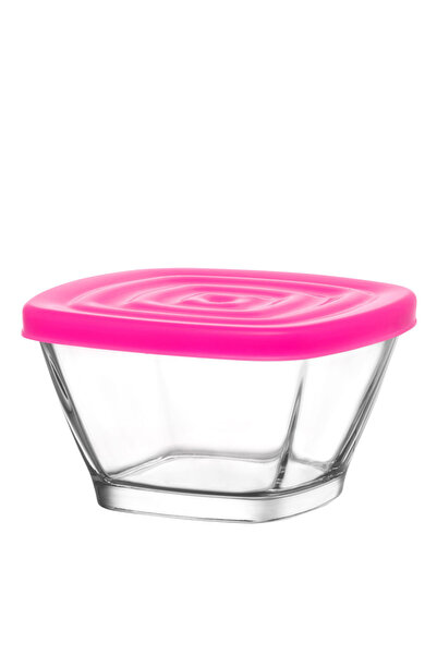 LAV Defne Cam Saklama Kabı 2'li Küçük Boy 315 ml Kare Pembe Plastik Kapaklı (Kahvaltılık )