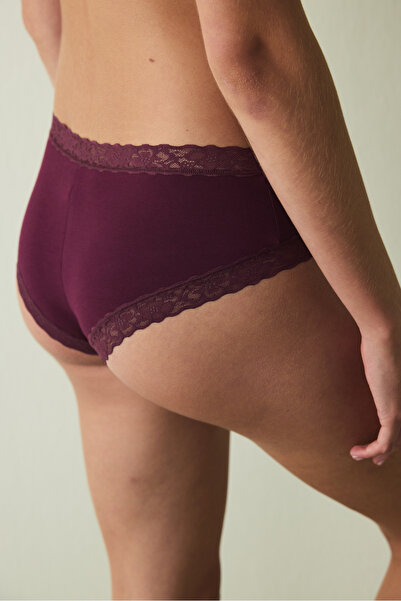 Penti Burgundy Lace Detailed Cotton Mid Waist Hipster Panties