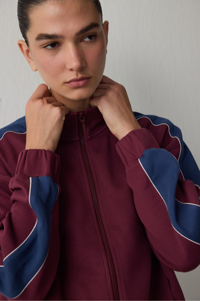 Penti Burgundy Zippered Stand Collar Sports Jacket