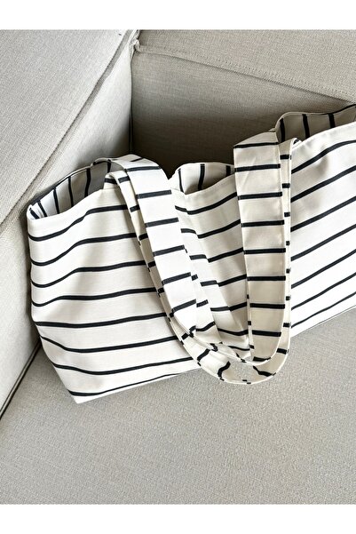 LUNAFEL Anthracite Striped Canvas Handbag Shoulder Bag - Waterproof Fabric - Tote Cloth Handbag and Shoulder Bag