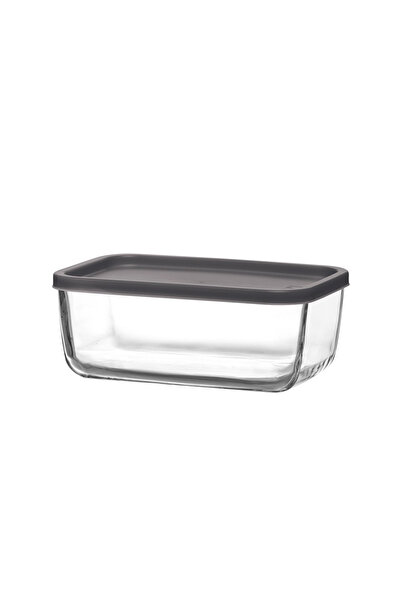 LAV Cube Cam Saklama Kabı Tekli Büyük Boy 1170 ml Dikdörtgen Gri Plastik Kapaklı