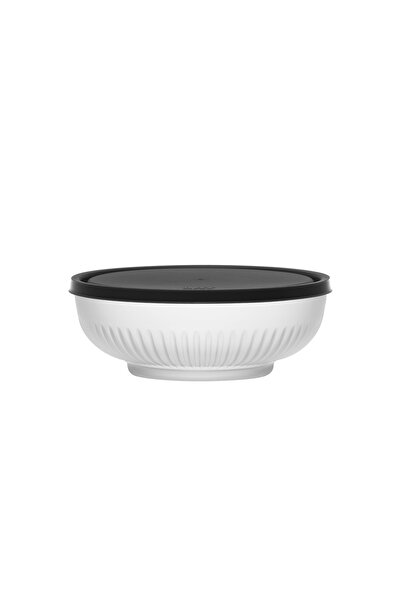 LAV Tokyo Cam Saklama Kabı Tekli Orta Boy 880 ml Mat Beyaz Siyah Plastik Kapaklı (Sunum Kasesi)