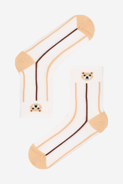 Penti 2 Pairs Cotton Bear Patterned Striped Socks