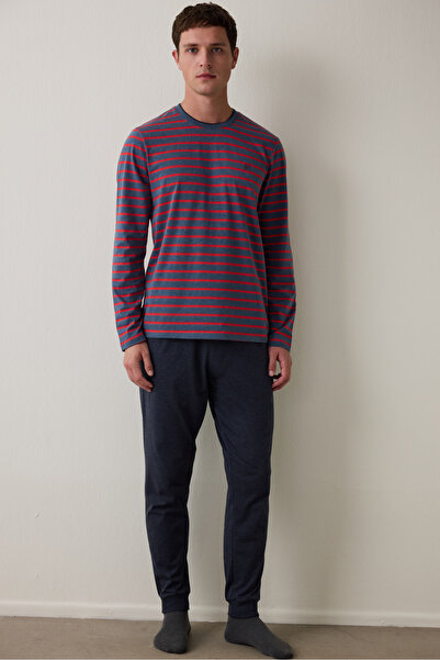 Penti Κόκκινο ανδρικό ριγέ σετ πιτζάμα jogger