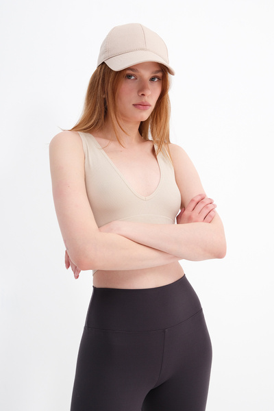 Addax Thick Strap Seamless V-Neck Crop A0131-dk8