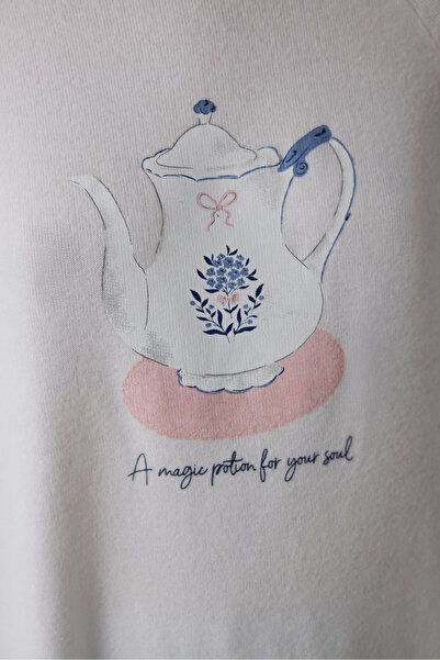 Penti Πουκάμισο ύπνου με θερμική επίδραση σε λευκό χρώμα Tea Time Crew Neck