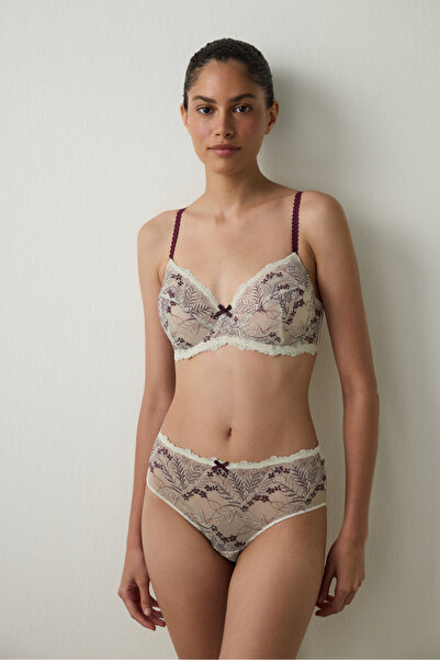 Penti Beige Curvy Broderie Underwire Gathered Unpadded Bra