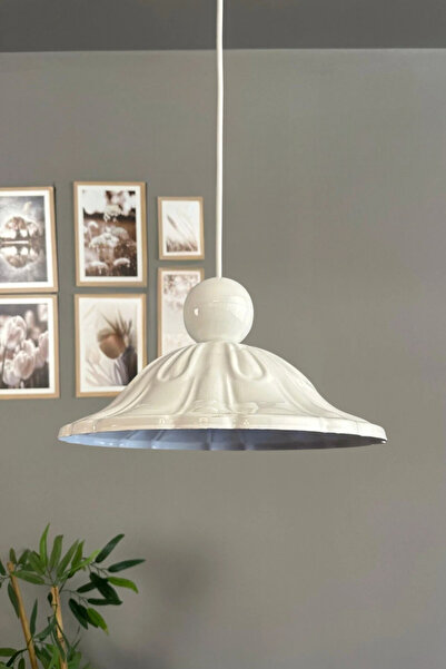 Bamyum Ralivo Beyaz Metal Avize Tekli Beyaz Boncuk Başlık Mutfak Modern Dekor...