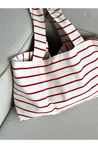 LUNAFEL Red Striped Canvas Handbag Shoulder Bag - Waterproof Fabric - Tote Cloth Handbag and Shoulder Bag