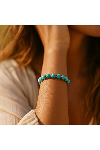 SUMRA سوار من الحجر الطبيعي المعتمد باللون الفيروزي (10 مم) والهيماتيت SPF-A-070