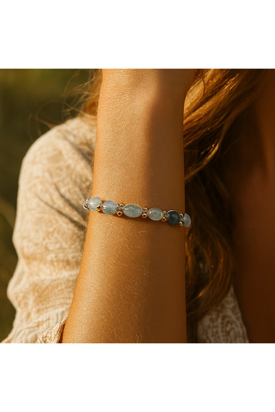 SUMRA سوار من الحجر الطبيعي من الأكوامارين الهيماتيت المكرامية SPF-A-004