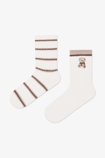 Penti 2 Paar Socken mit Bärenstickerei und Streifen