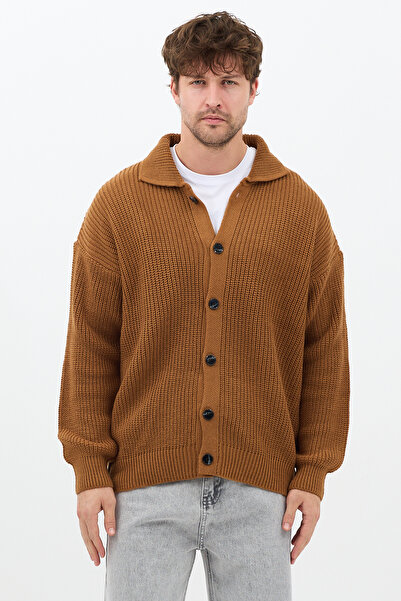 Tarz Cool Men's Mustard Button Detailed Regular Fit Cardigan