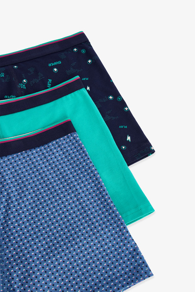 Penti Blue Plaid Men's Organic Logo 3-Piece Boxer