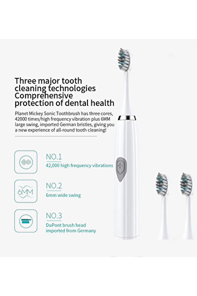 choice2 فرشاة أسنان كهربائية بيضاء للبالغين، شعيرات دوبونت ناعمة، بطارية محمو...