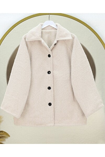 Modamorfo Double pocketed, buttoned front lined boucle coat - ecru