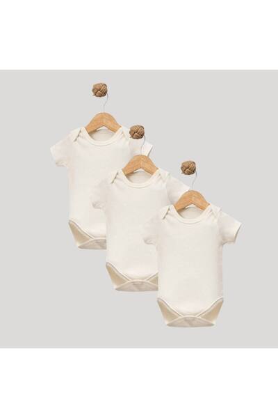 jijek baby kids Jijek Baby Cotton 3-Piece Short Sleeve Baby Bodysuit – Soft, Comfortable - Ecru - 3 Years