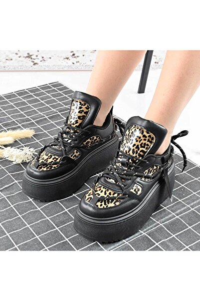 Tmall Pantofi sport pentru femei, cu platformă, din piele, TM1D1413, negri cu...