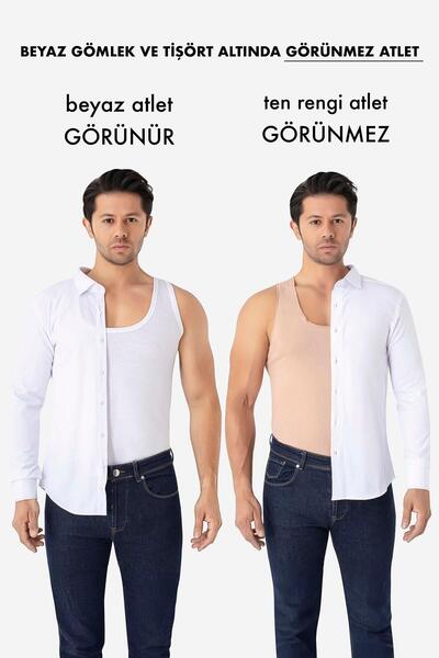 Arma Yıldız Men's Skin Color Invisible Undershirt 2 Pack Seamless 100% Cotton Ghost Undershirt