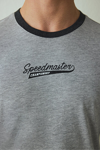 Penti Men's Speedmaster Slogan Printed Crew Neck Cotton Long Sleeve Pajama Set