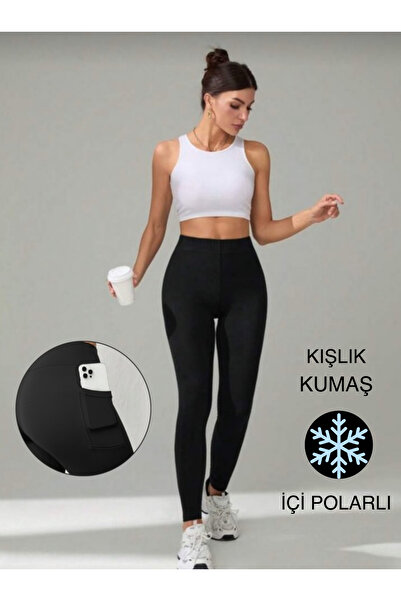 glanour Jambiere de iarnă pentru femei, cu fleece în interior, Y talie înaltă T, cu efect modelator buzunare, negru, bleumarin, 2buc