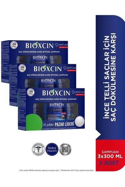 Bioxcin 300 ml 3x3 Quantum șampon pentru păr uscat și normal cu efect împotriva căderii părului