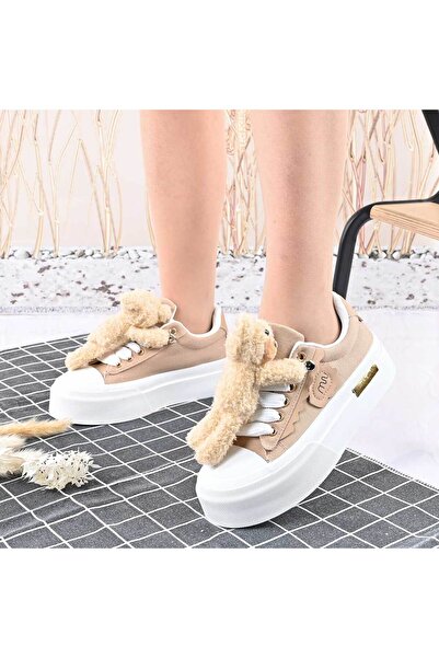 Tmall Women's sports shoes, removable teddy bear accessory, TM1D1425, Khaki