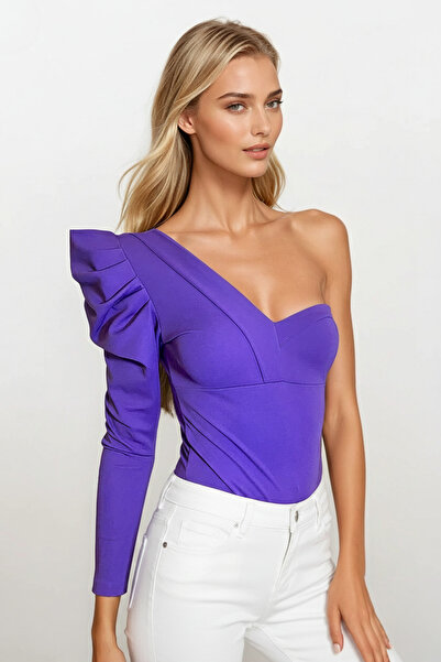 OLSAMODA Țesătură tricotată elastică - Bluză căptușită pentru femei, cu un singur umăr