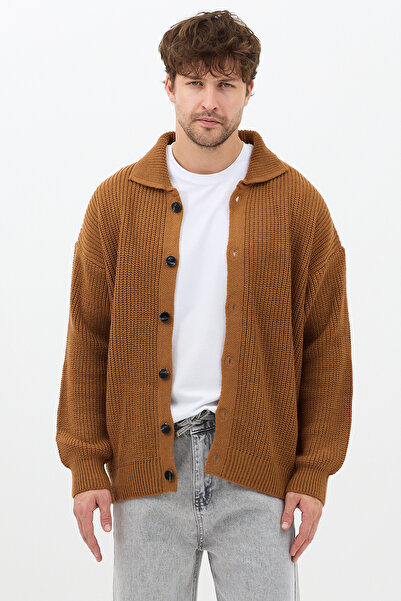 Tarz Cool Men's Mustard Button Detailed Regular Fit Cardigan