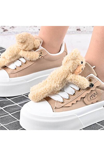 Tmall Women's sports shoes, removable teddy bear accessory, TM1D1425, Khaki
