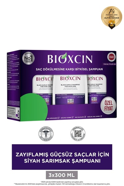 Bioxcin 3x300ml șampon negru cu usturoi