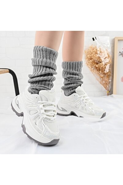 Tmall Pantofi sport pentru femei, cu inserții de plasă și pietre, TM1D1415, albi